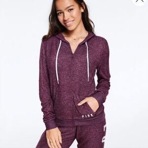 PINK Victoria's Secret Purple Heathered Full Zip Lightweight Hoodie Size Large